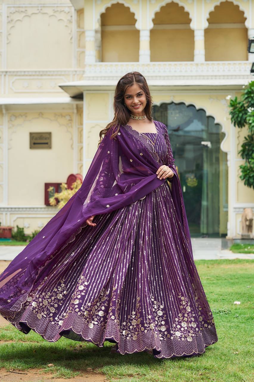 Party Wear Readymade Purple Lehenga Choli