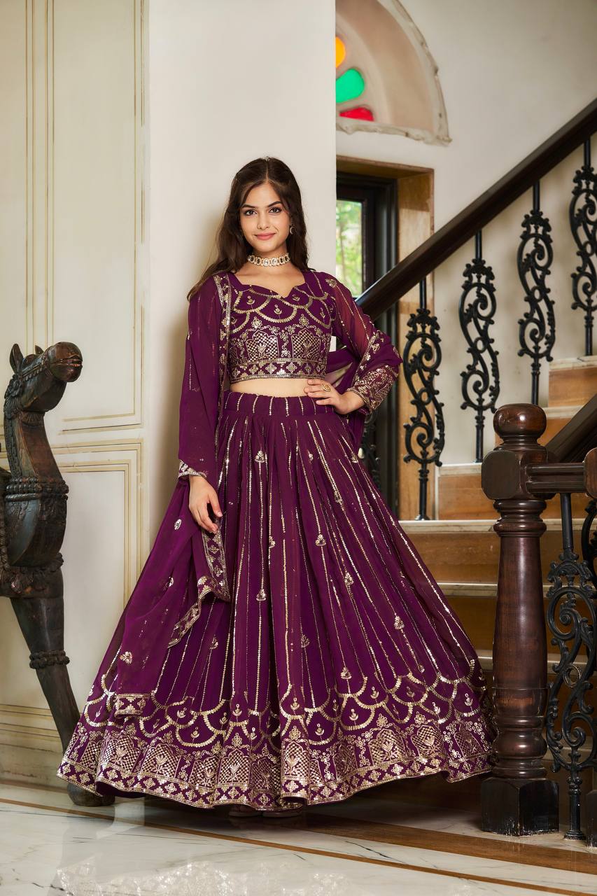 Wedding Wear Georgette Ready Made Purple Lehenga Choli