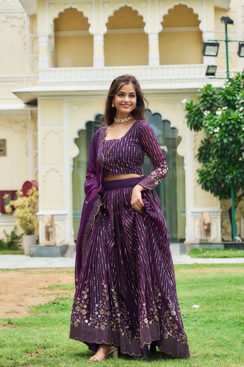 Party Wear Readymade Purple Lehenga Choli