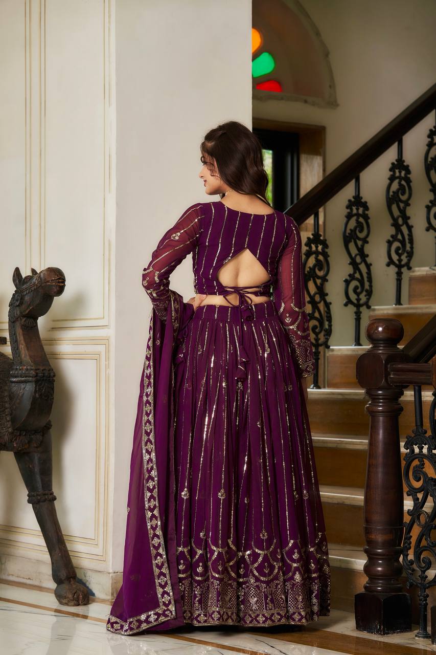 Wedding Wear Georgette Ready Made Purple Lehenga Choli