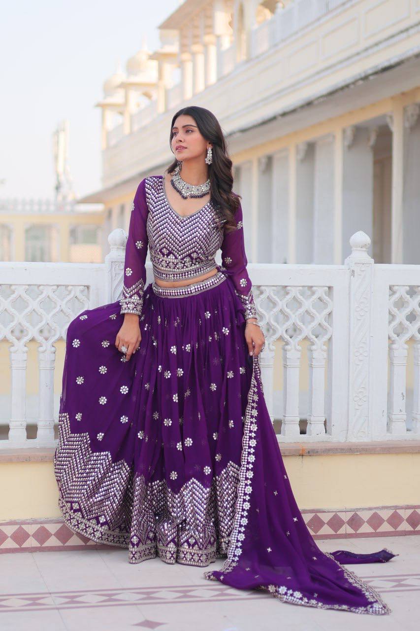 Georgette Ready To Wear Purple Lehenga Choli