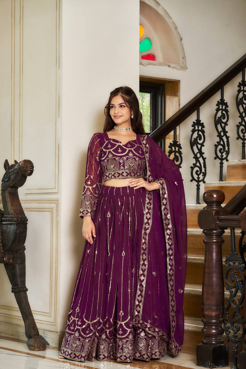 Wedding Wear Georgette Ready Made Purple Lehenga Choli