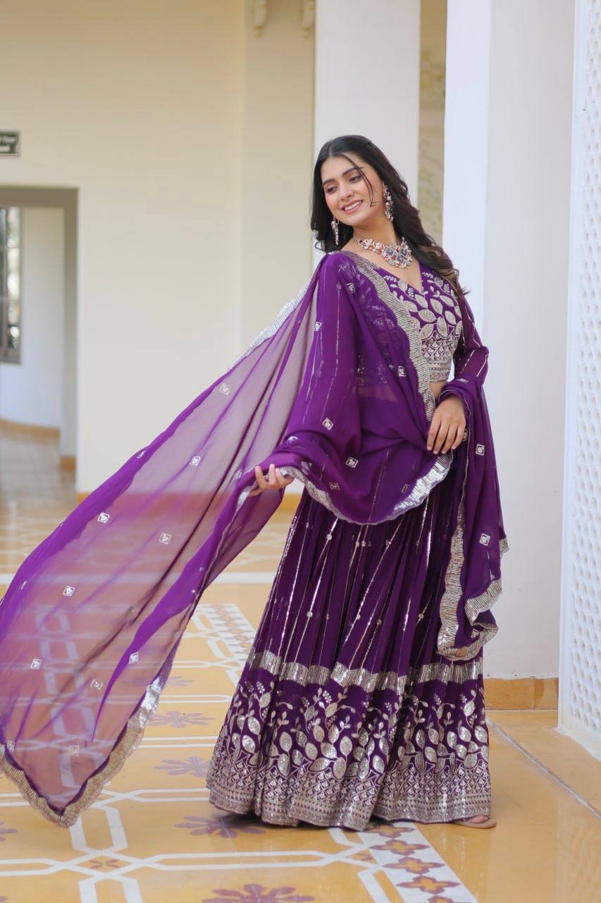 Ready To Wear Georgette Purple Lehenga Choli