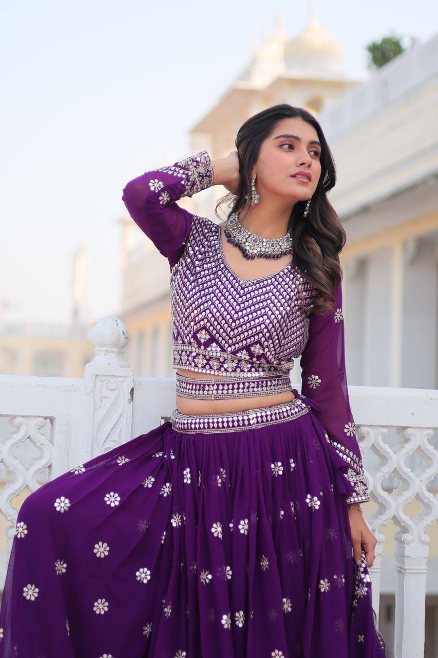 Georgette Ready To Wear Purple Lehenga Choli