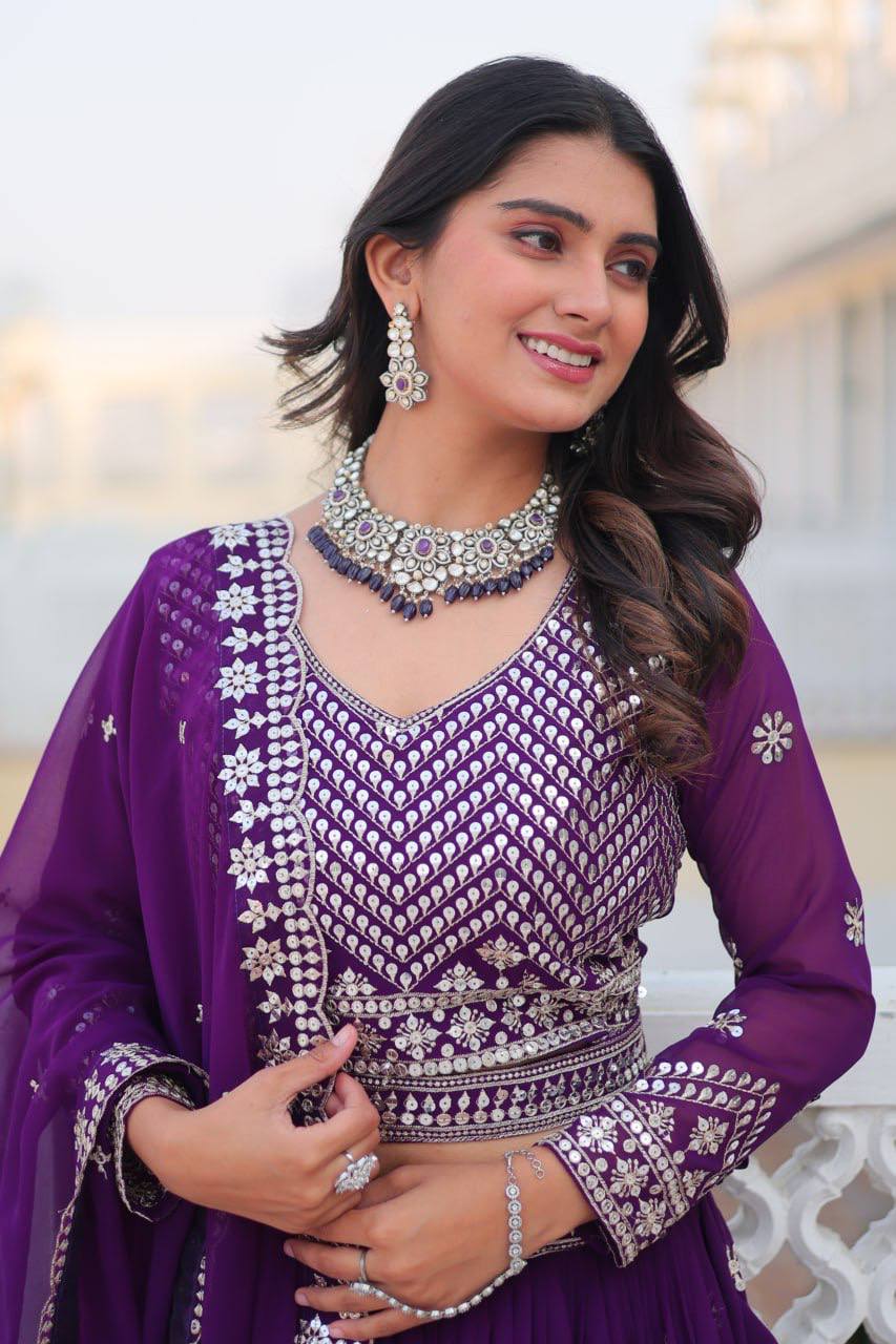 Georgette Ready To Wear Purple Lehenga Choli