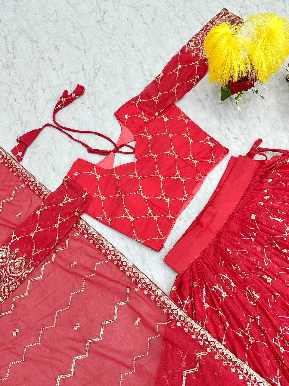 Wedding Wear Georgette Red Lehenga Choli