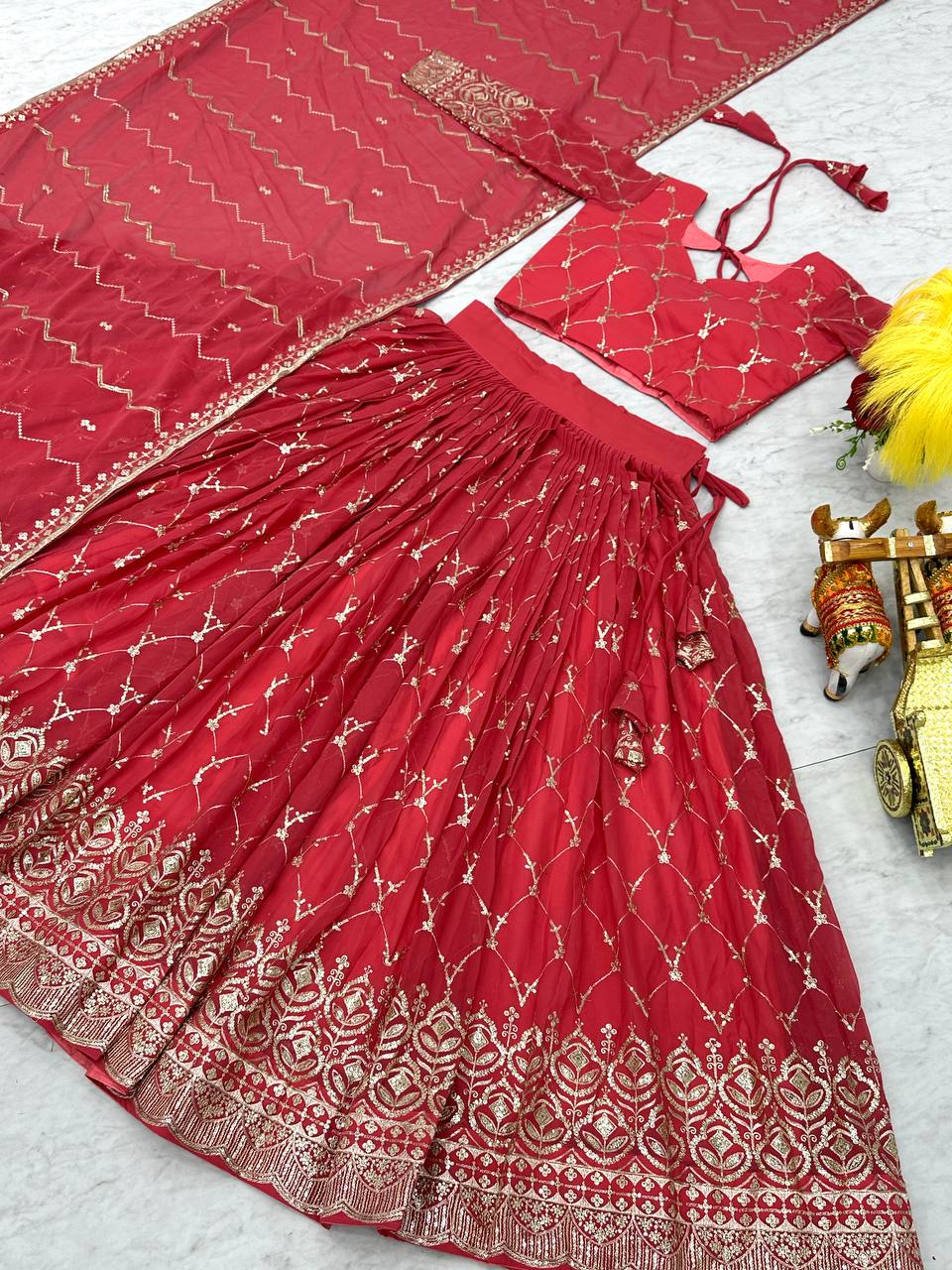 Wedding Wear Georgette Red Lehenga Choli