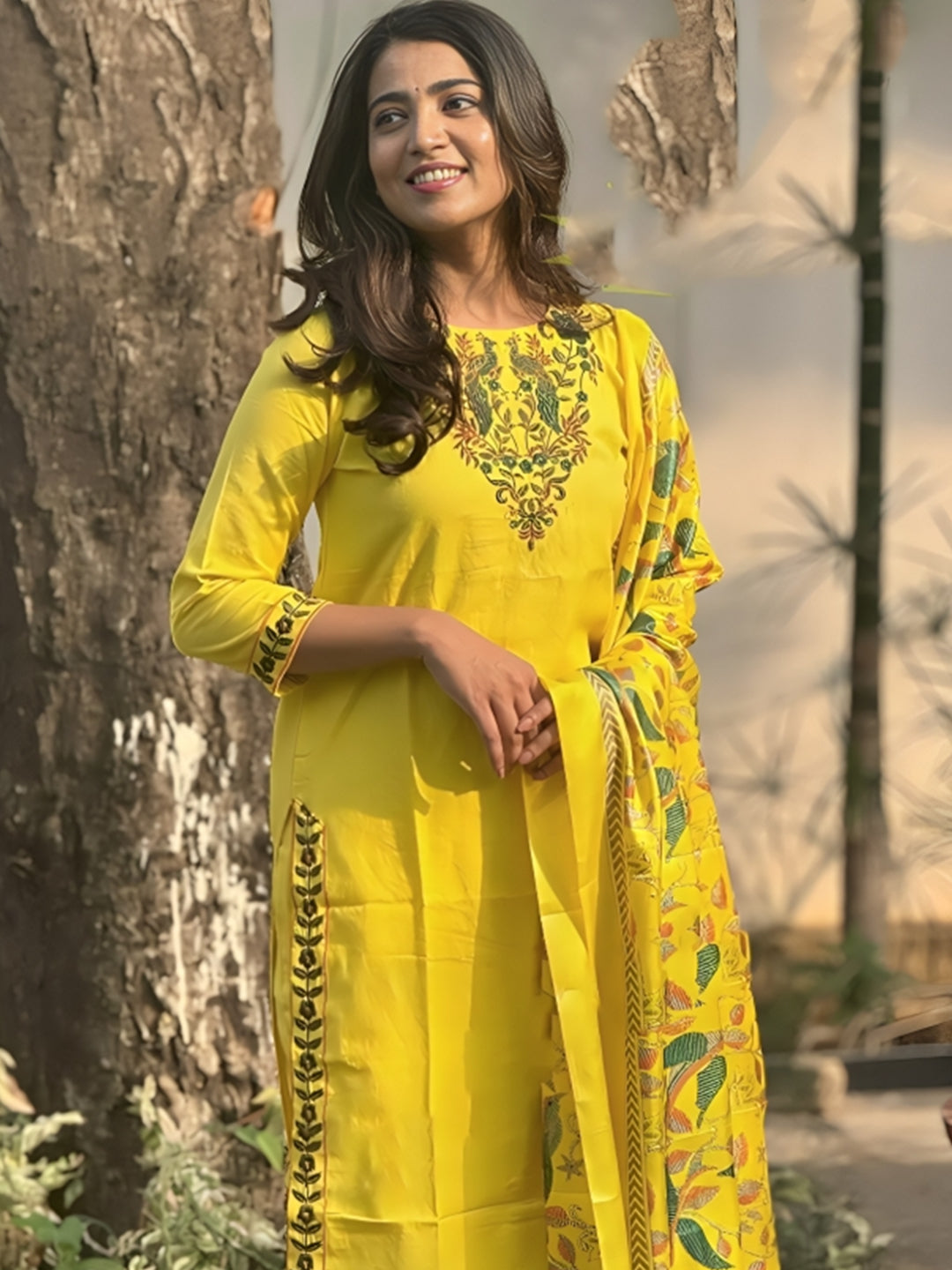 Festival Wear Cotton Yellow Kurta Set