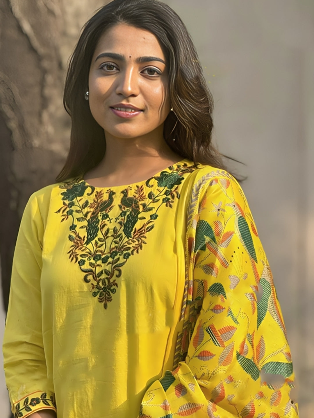 Festival Wear Cotton Yellow Kurta Set