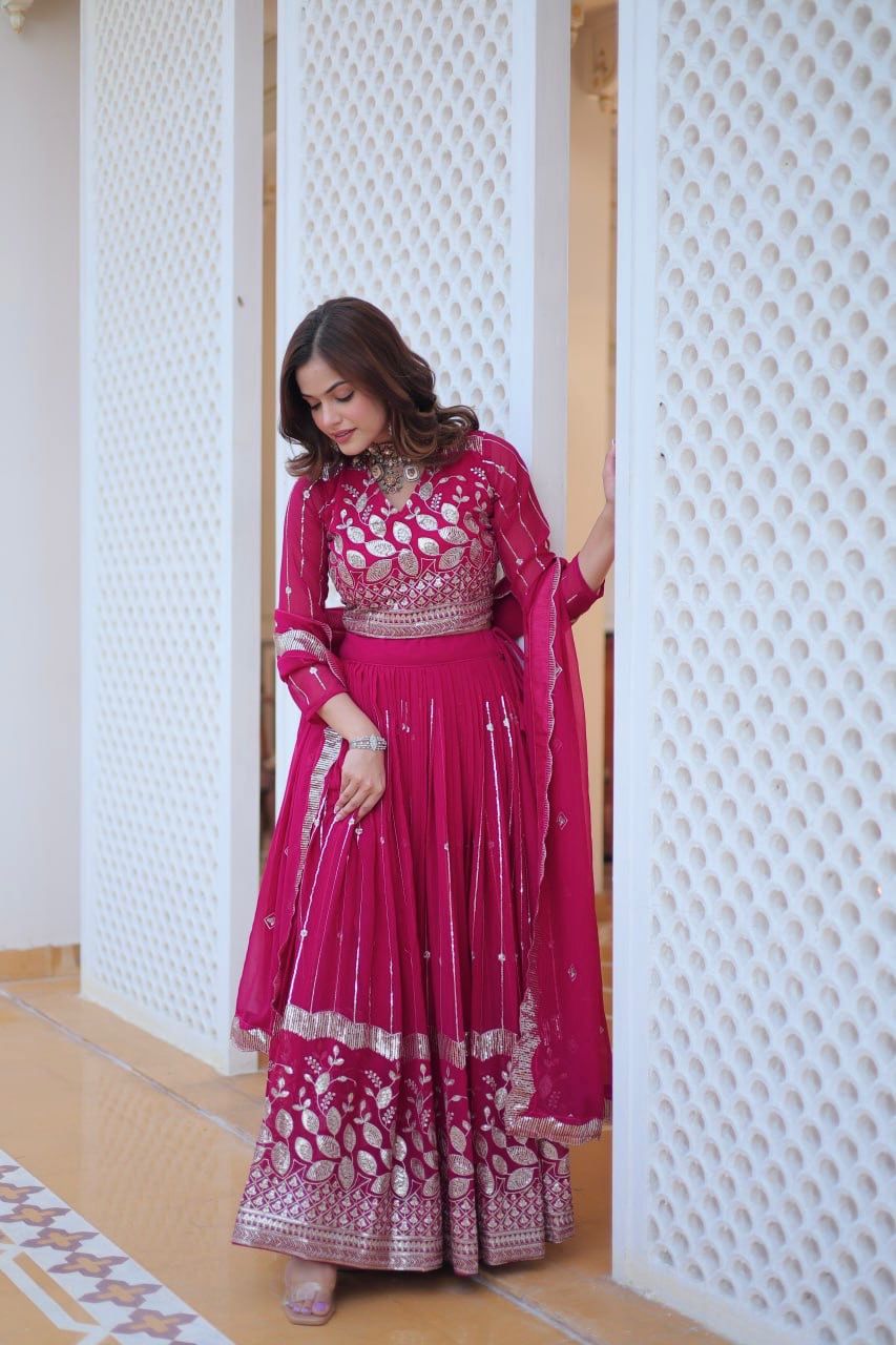 Heavy Georgette Party Wear Pink Lehenga Choli