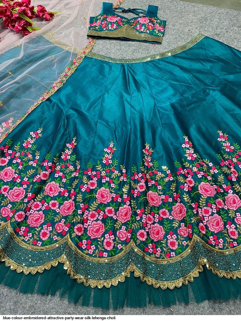 Wedding Wear Malay Silk Turquoise Lehenga Choli