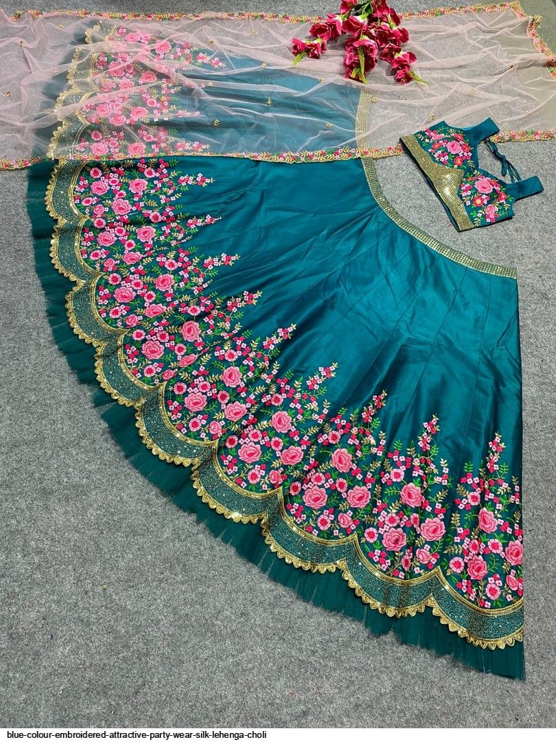 Wedding Wear Malay Silk Turquoise Lehenga Choli