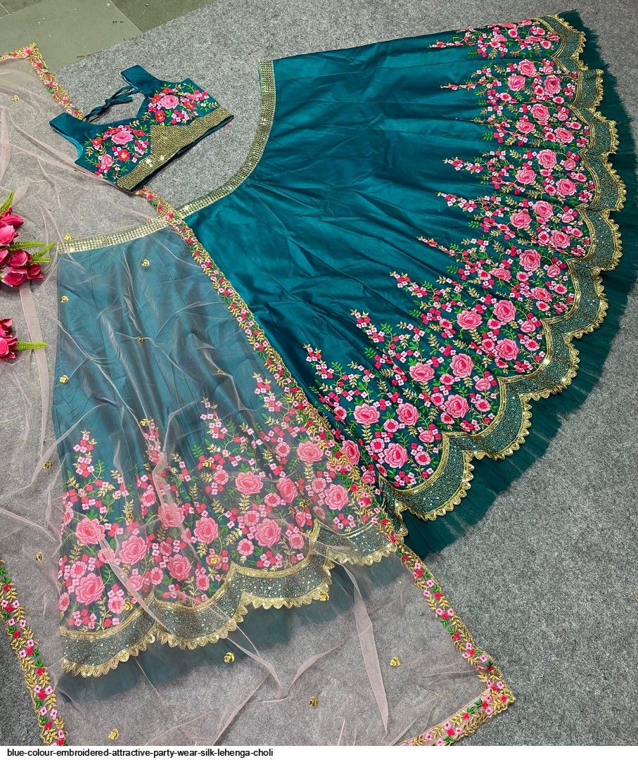 Wedding Wear Malay Silk Turquoise Lehenga Choli