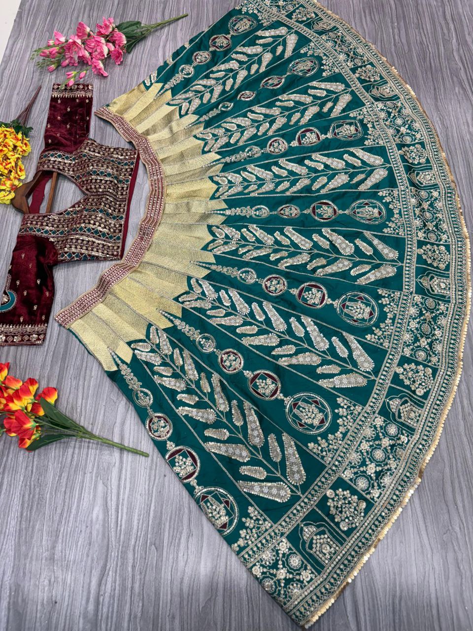 Silk Embroidered Green Lehenga Choli