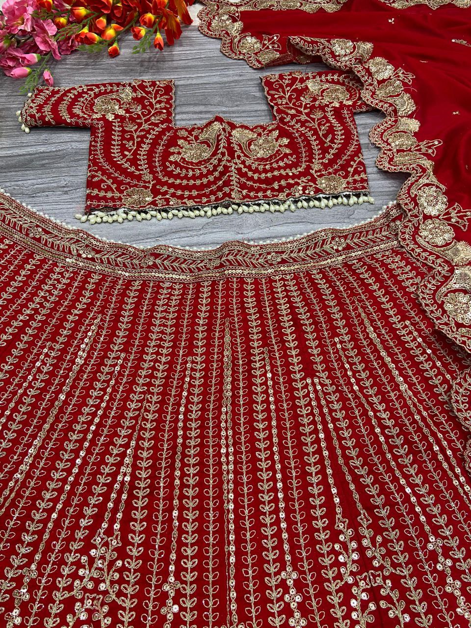 Bridal Wear Silk Red Lehenga Choli