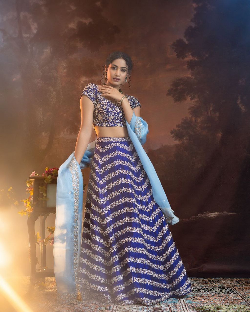 Wedding Wear Chinon Silk Blue Lehenga Choli