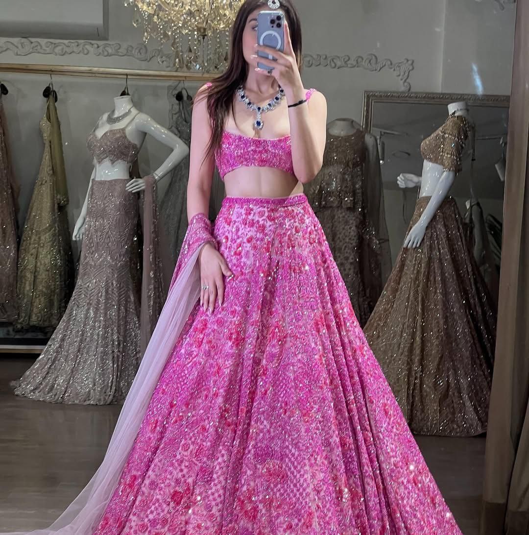 Wedding Wear Net Pink Lehenga Choli