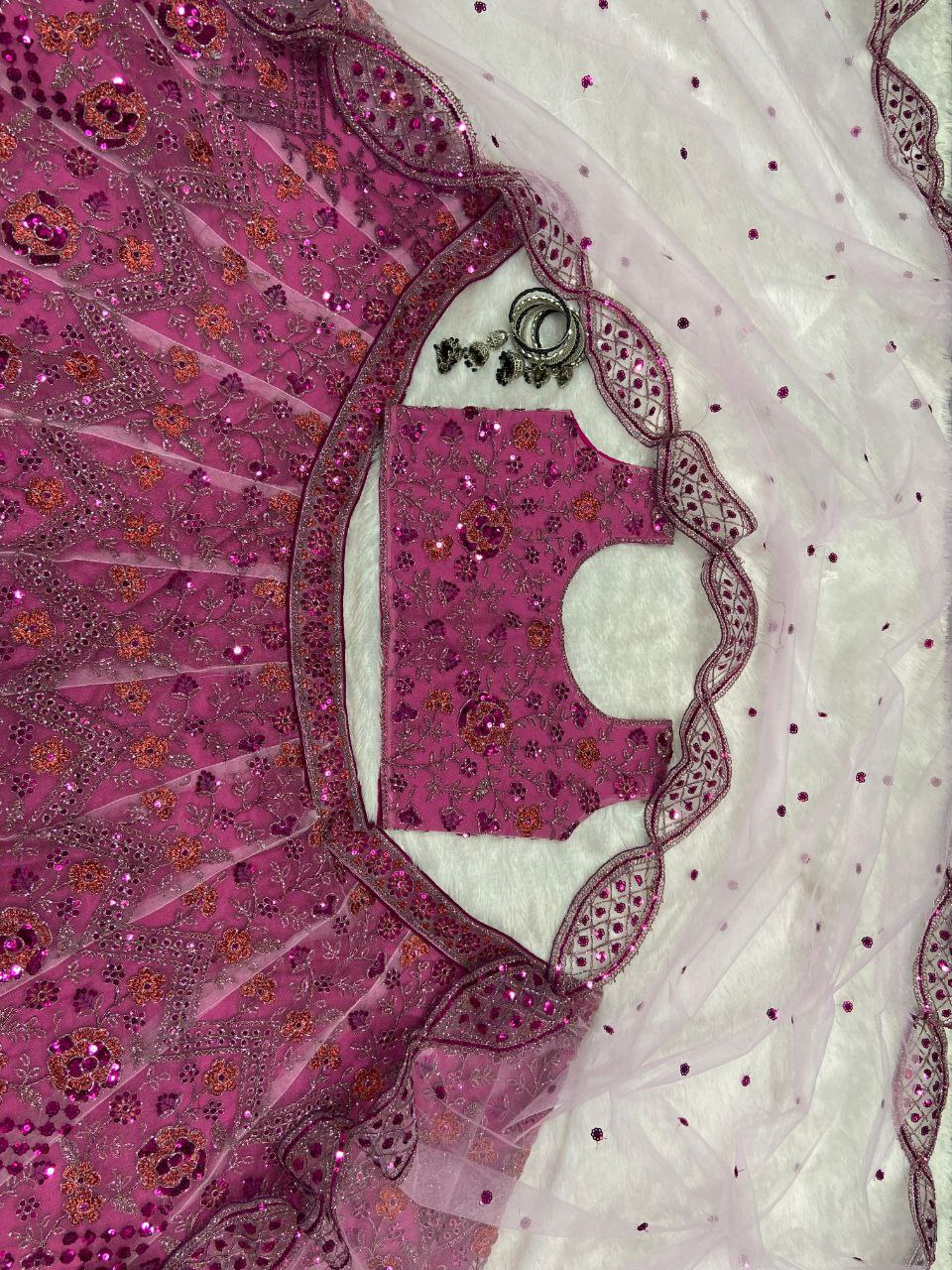 Wedding Wear Net Pink Lehenga Choli