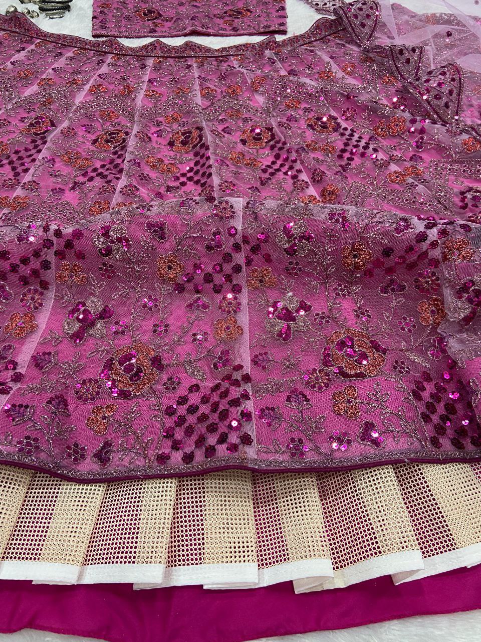 Wedding Wear Net Pink Lehenga Choli