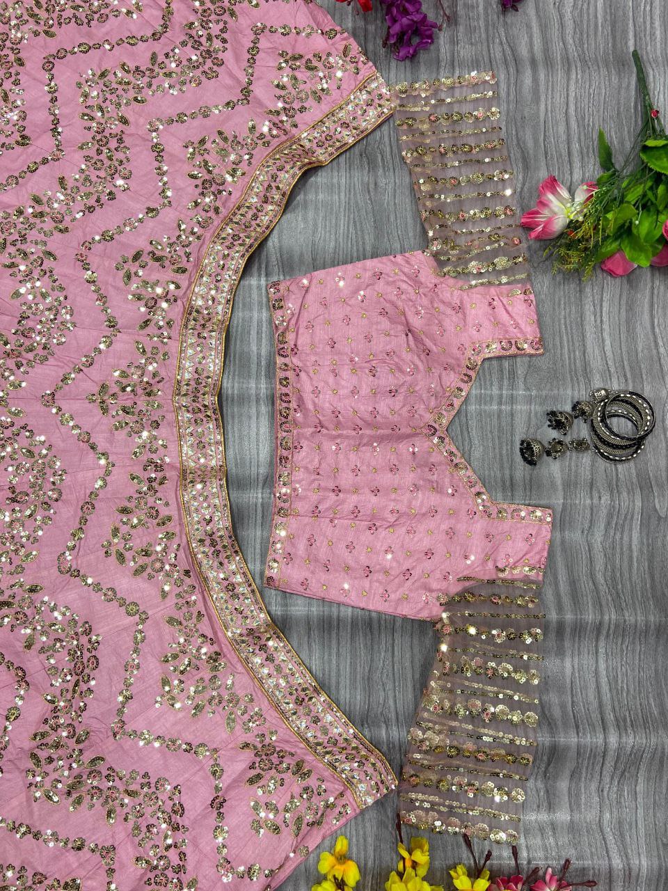 Wedding Wear Silk Pink Bridal Lehenga Choli