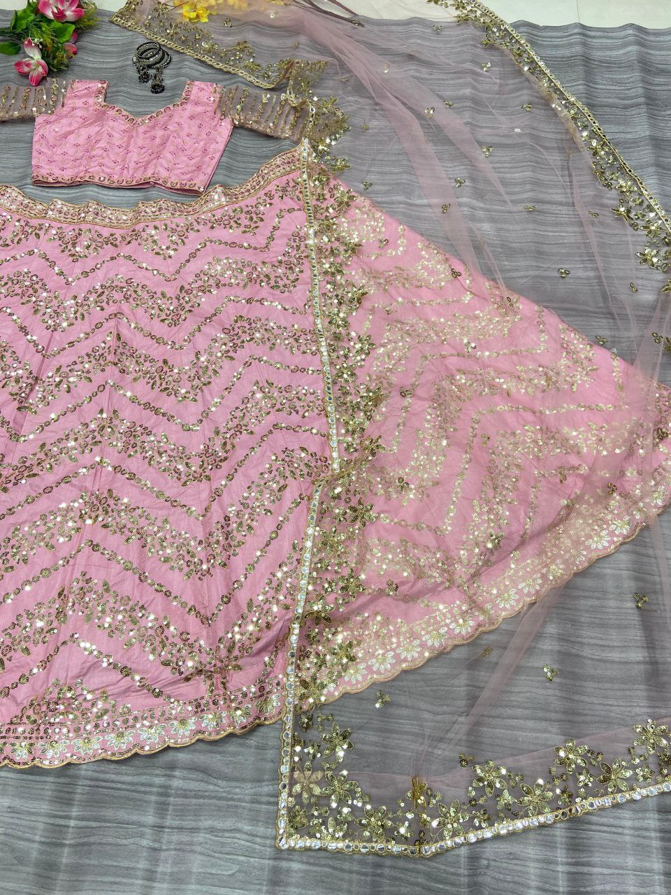 Wedding Wear Silk Pink Bridal Lehenga Choli