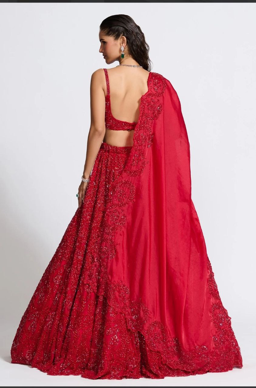 Red Silk Party Wear Lehenga Choli