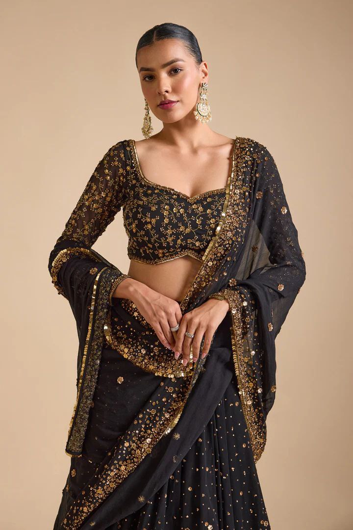 Georgette Wedding Wear Black Lehenga Choli