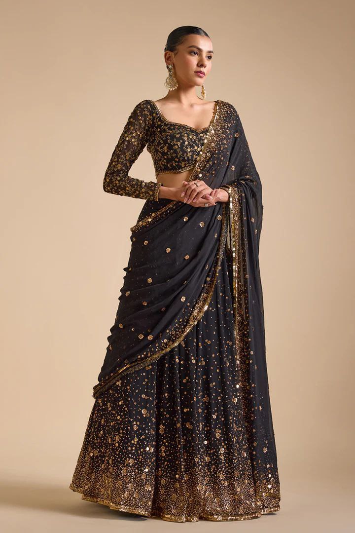 Georgette Wedding Wear Black Lehenga Choli