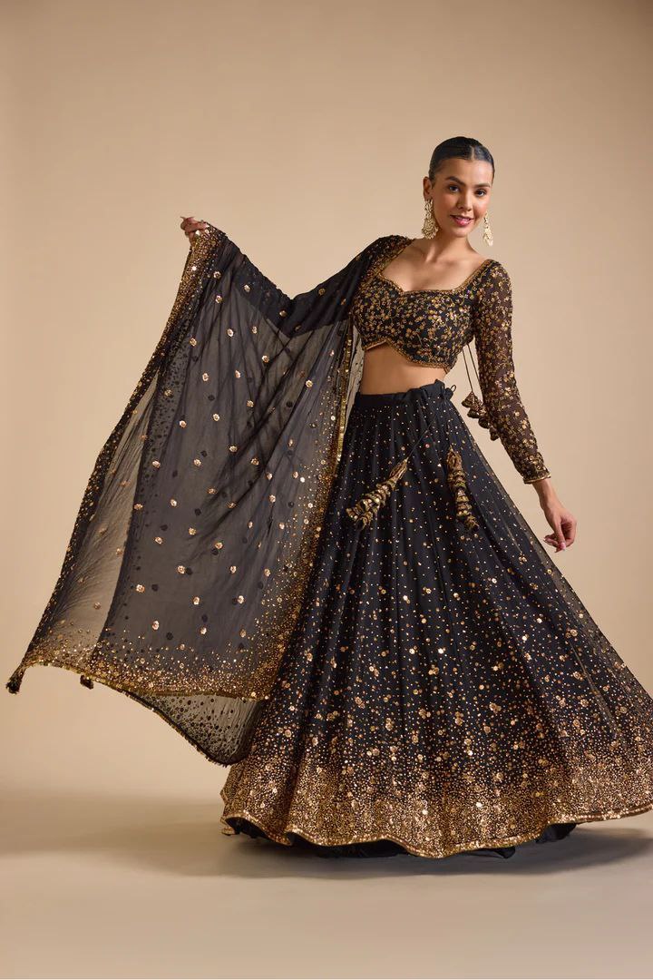 Georgette Wedding Wear Black Lehenga Choli