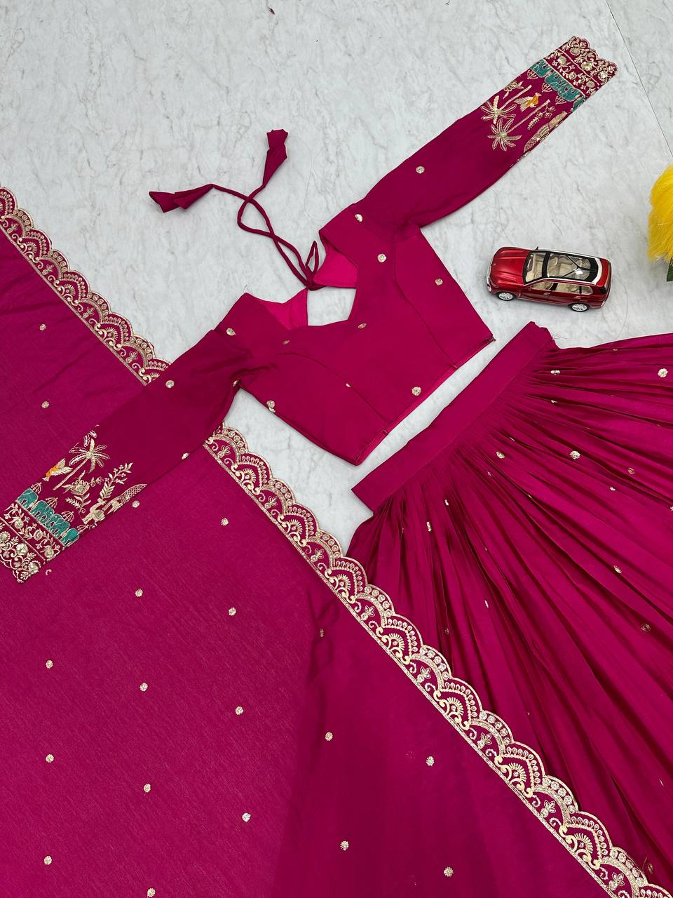 Designer Chinon Party Wear Pink Lehenga Choli