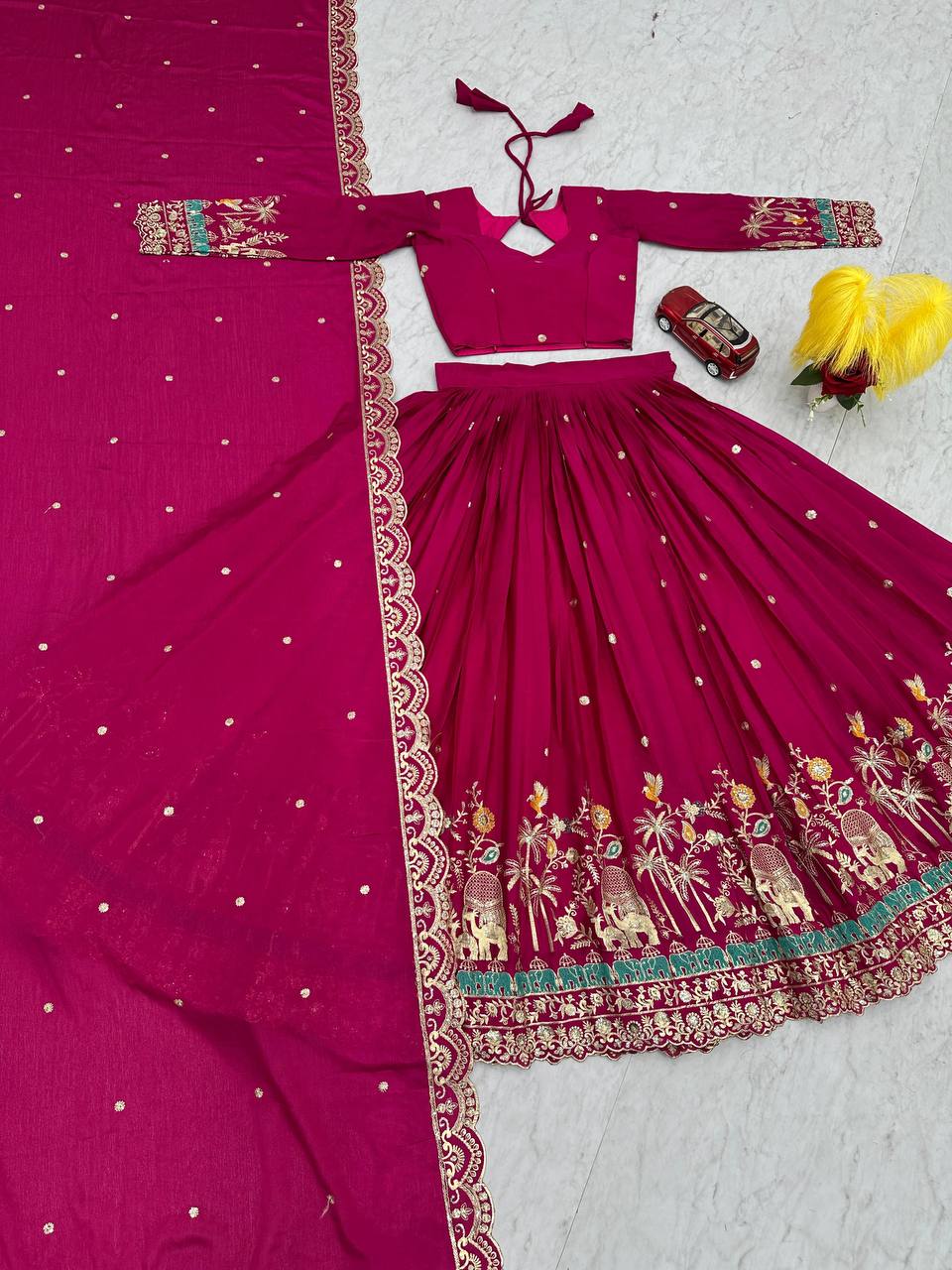 Designer Chinon Party Wear Pink Lehenga Choli