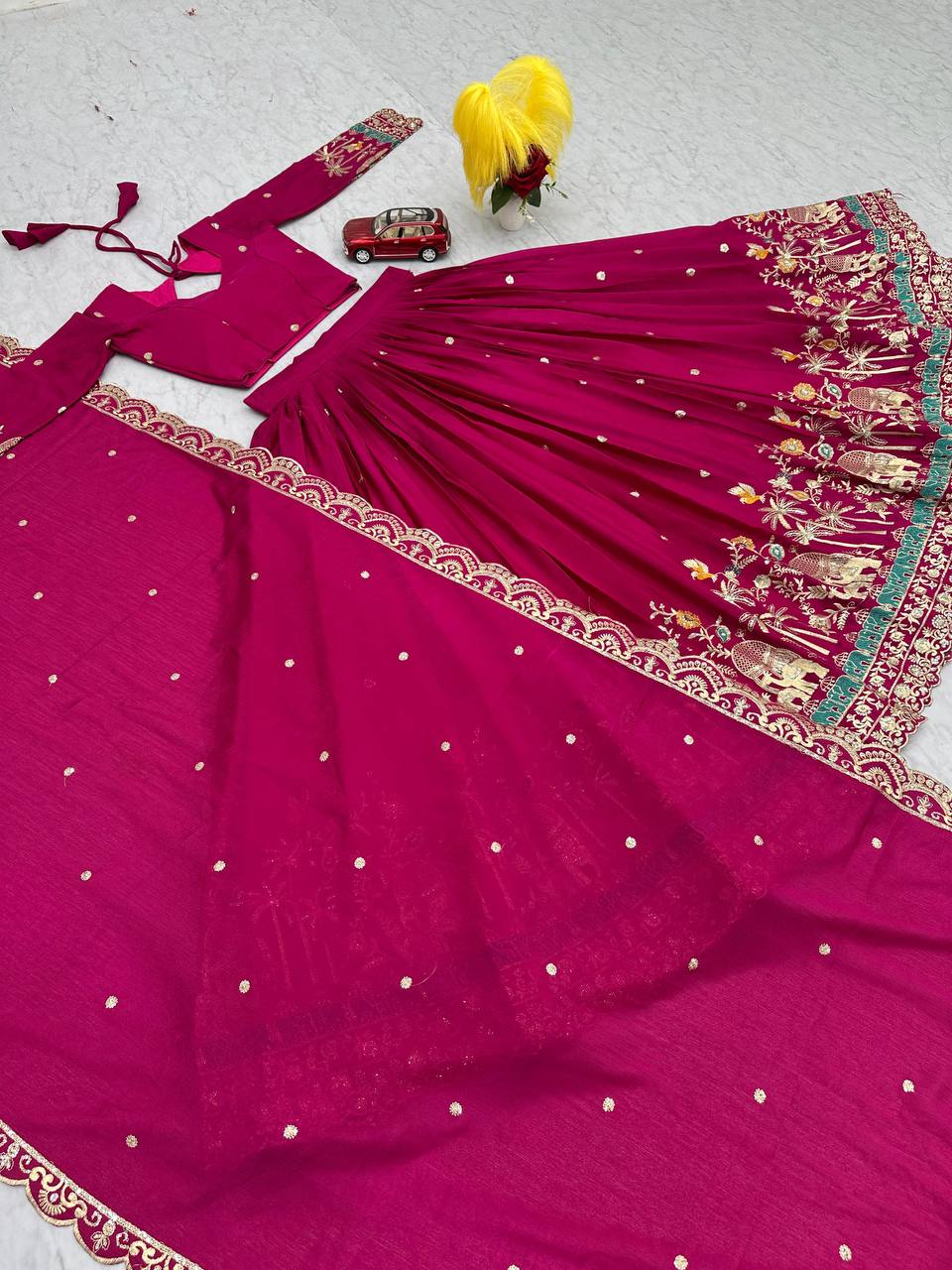 Designer Chinon Party Wear Pink Lehenga Choli