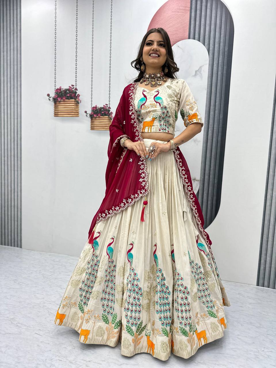 Silk Party Wear White Lehenga Choli