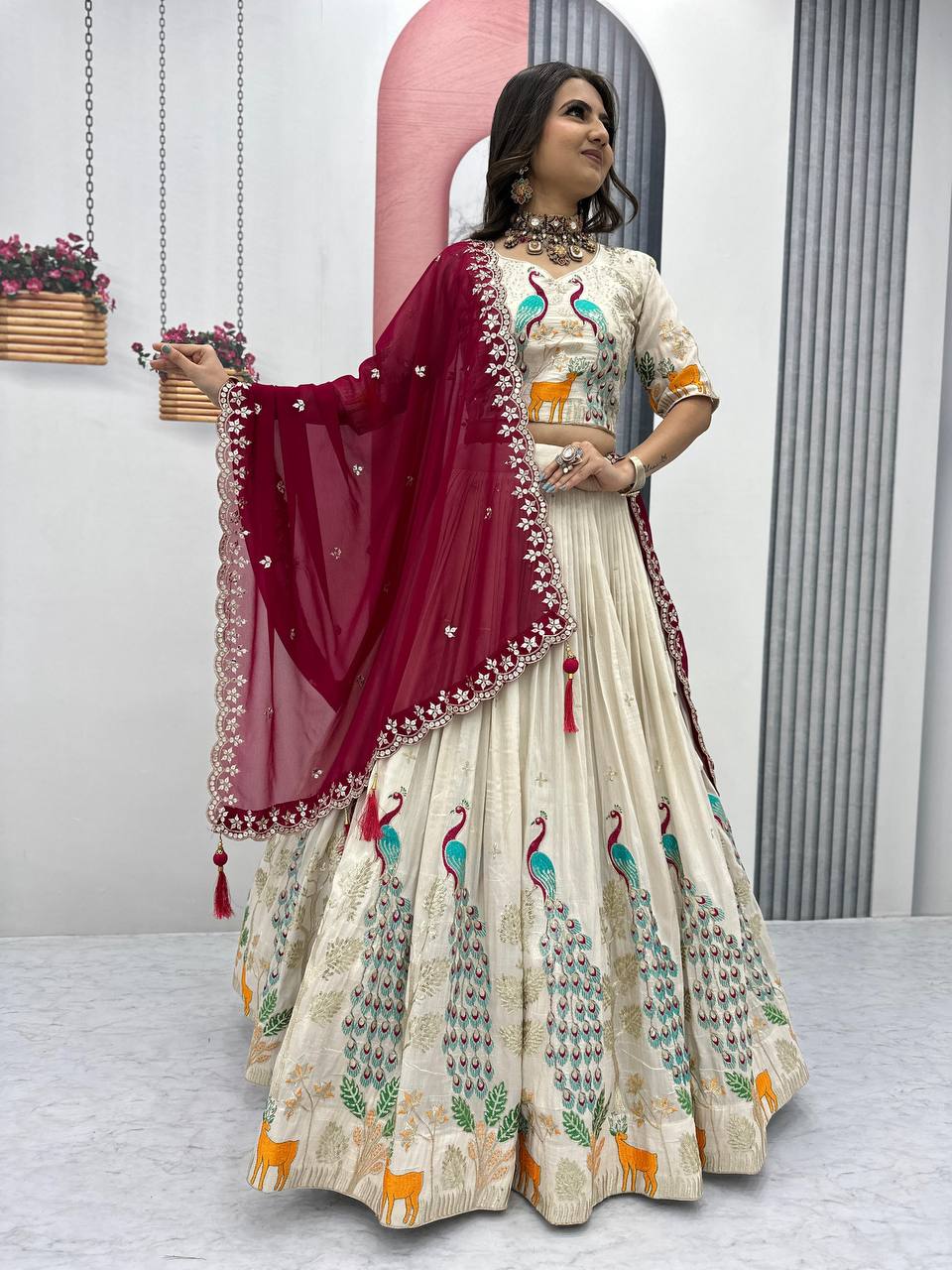 Silk Party Wear White Lehenga Choli