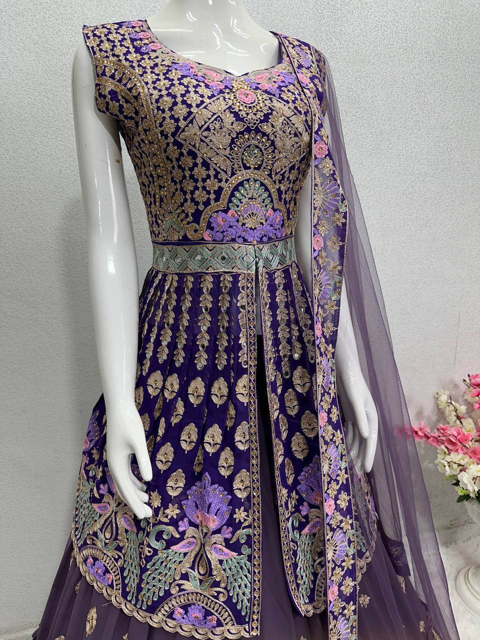 Purple Embroidered Wedding Lehenga Choli