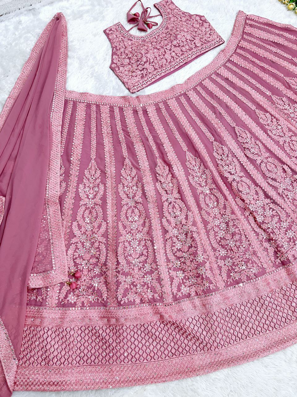 Wedding Wear Embroidered Pink Lehenga Choli