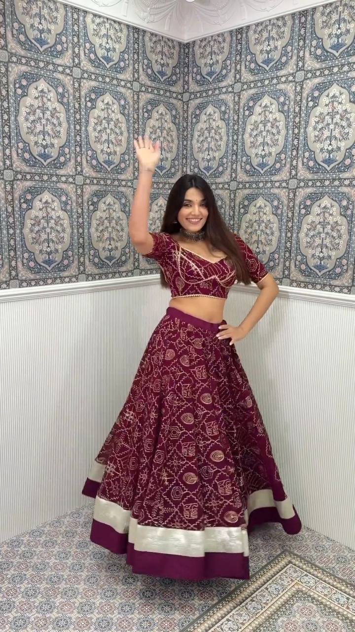 Navratri Collection: Georgette Maroon Lehenga Choli