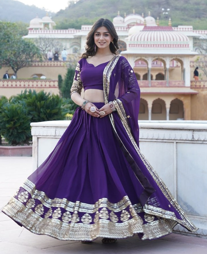 Georgette Party Wear Purple Lehenga Choli