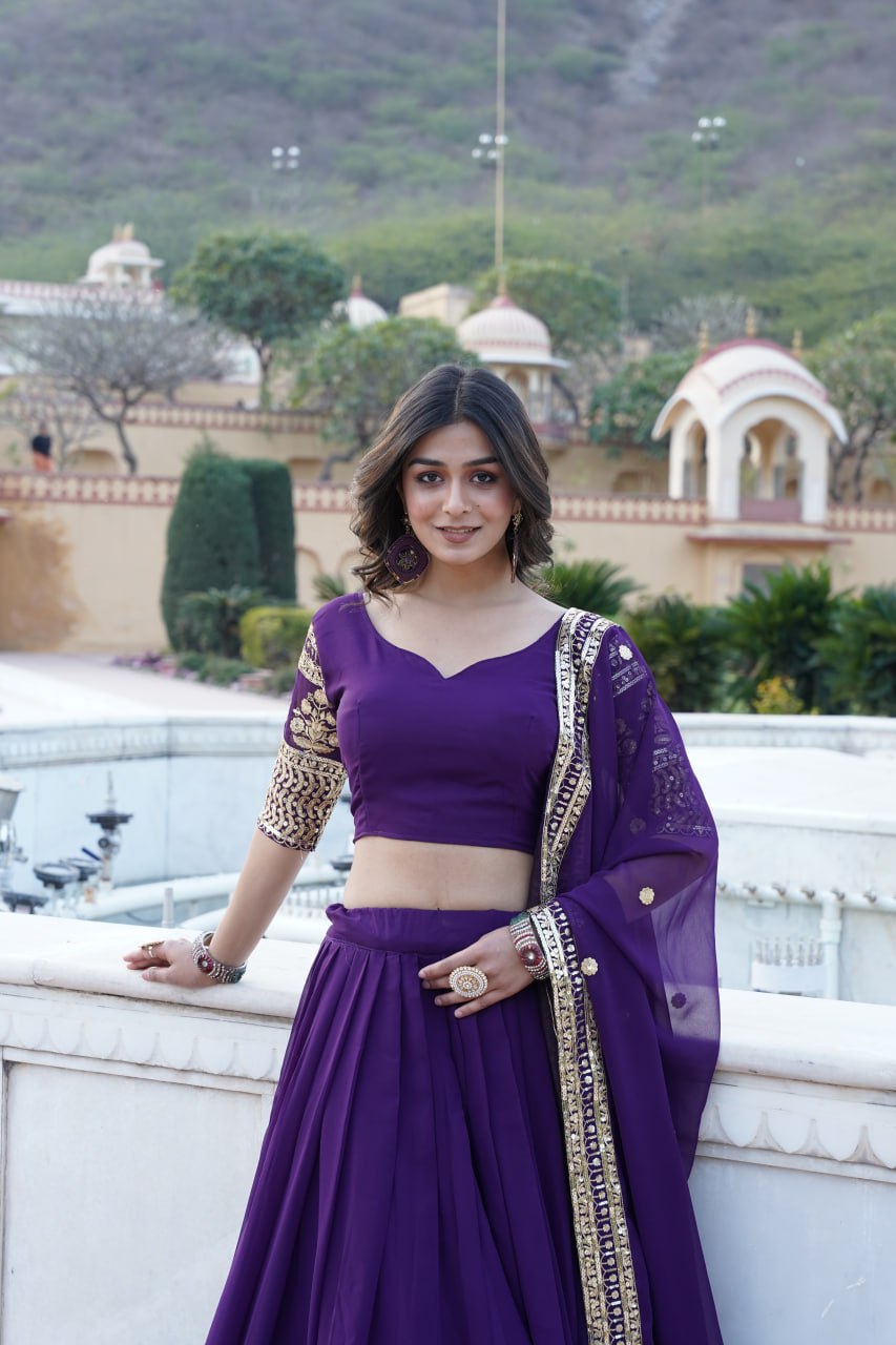 Georgette Party Wear Purple Lehenga Choli