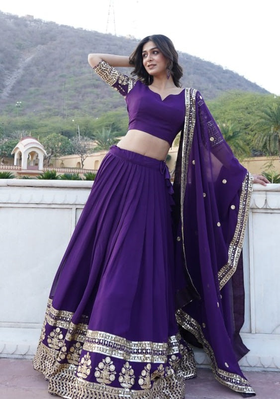 Georgette Party Wear Purple Lehenga Choli