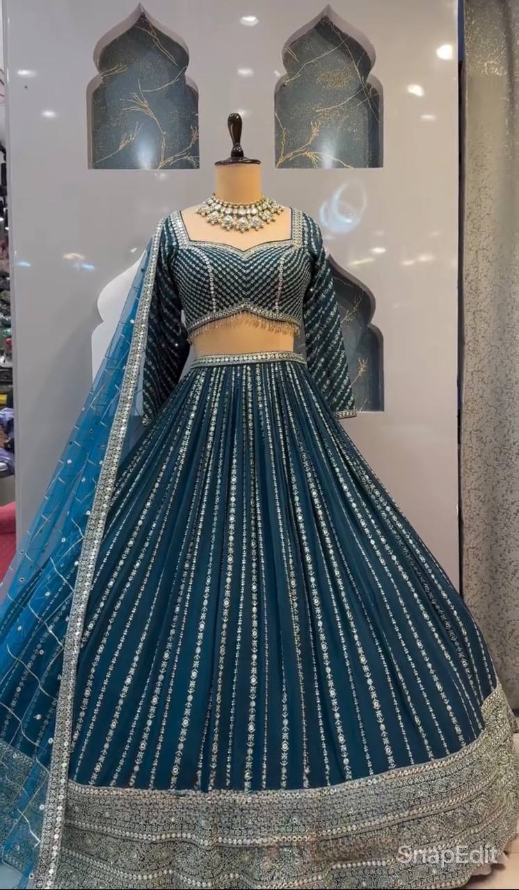 Wedding Wear Georgette Blue Lehenga Choli