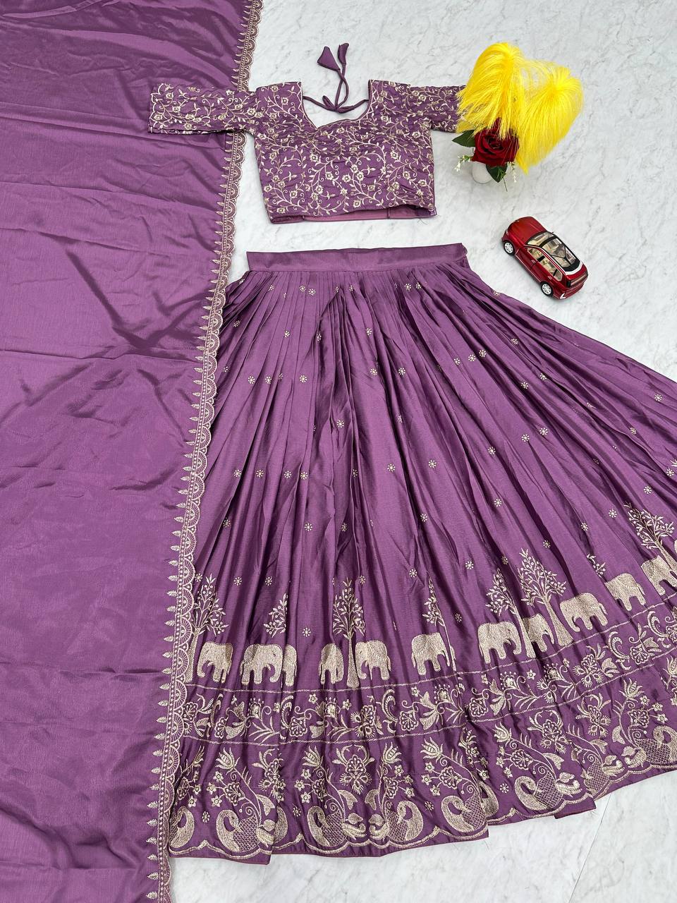 Purple Chinon Party Wear Lehenga Choli