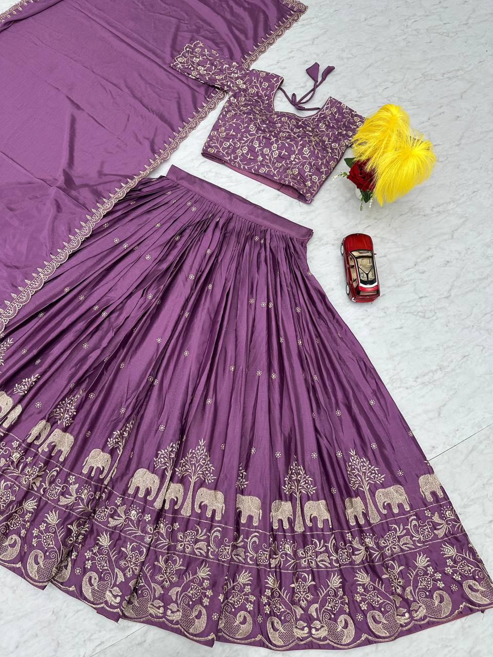 Purple Chinon Party Wear Lehenga Choli