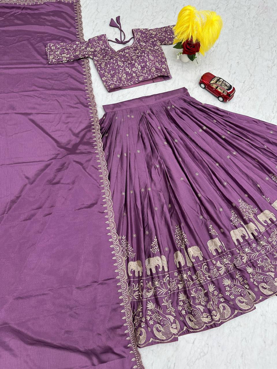 Purple Chinon Party Wear Lehenga Choli