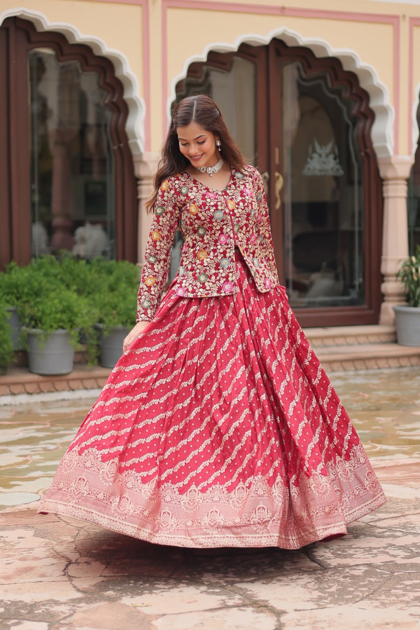 Designer Sequence Embroidered Red Lehenga Choli