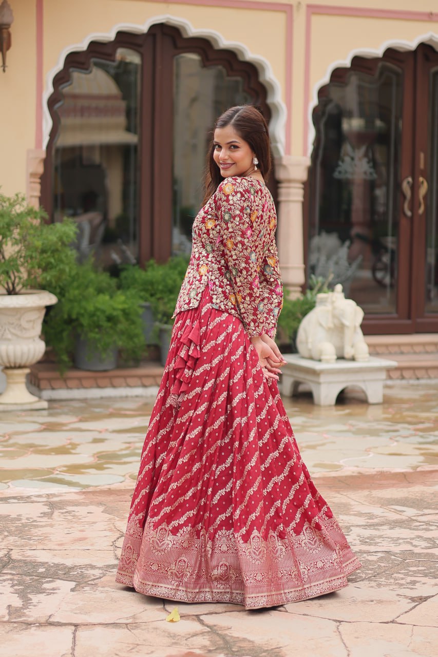 Designer Sequence Embroidered Red Lehenga Choli