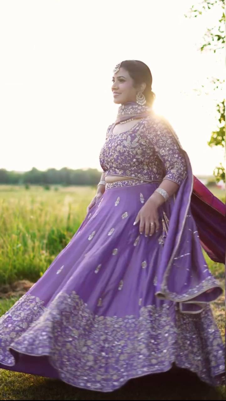 Wedding Wear Chinon Purple Lehenga Choli