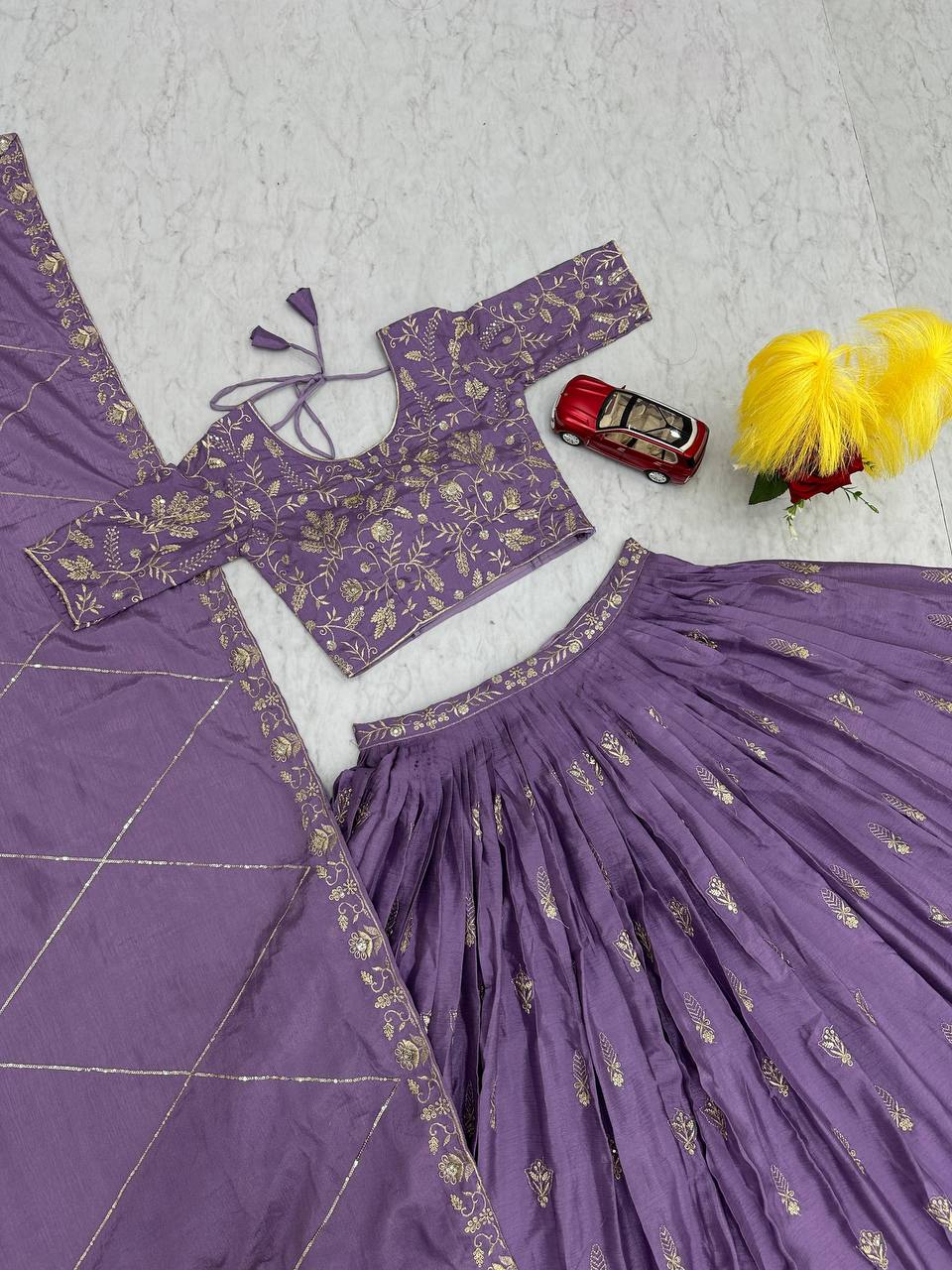 Wedding Wear Chinon Purple Lehenga Choli