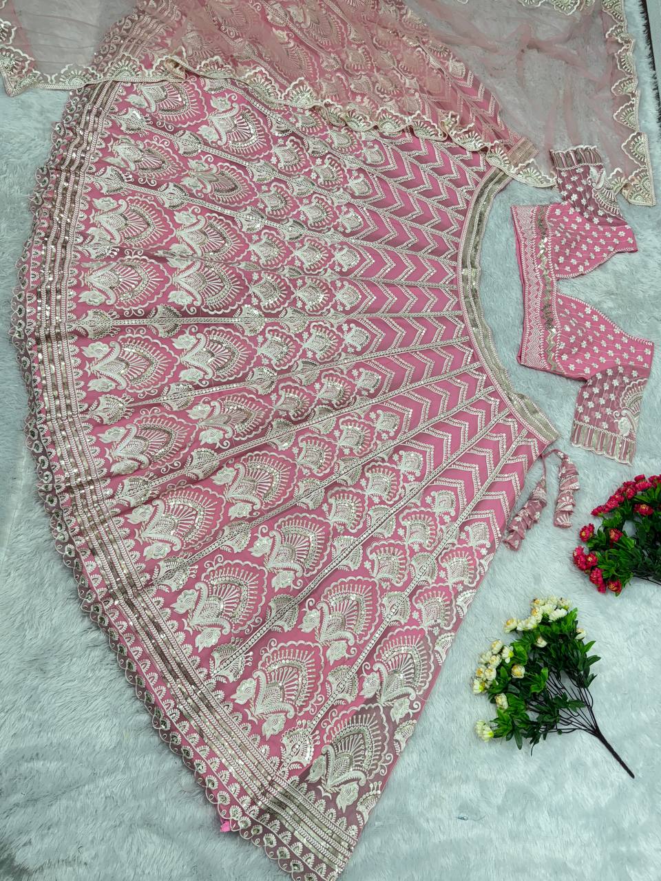 Georgette Embroidered Wedding Pink Lehenga Choli