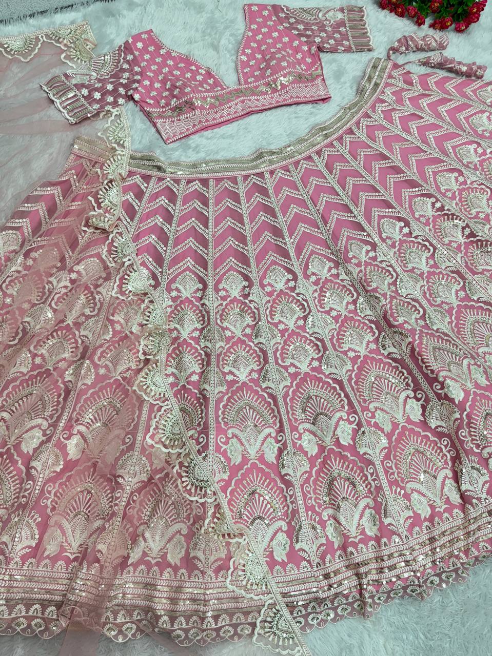 Georgette Embroidered Wedding Pink Lehenga Choli